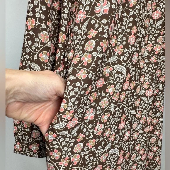 J. McLaughlin Tavia Shift Dress Long Sleeve Pockets Medium Brown & Pink Floral - Picture 8 of 14